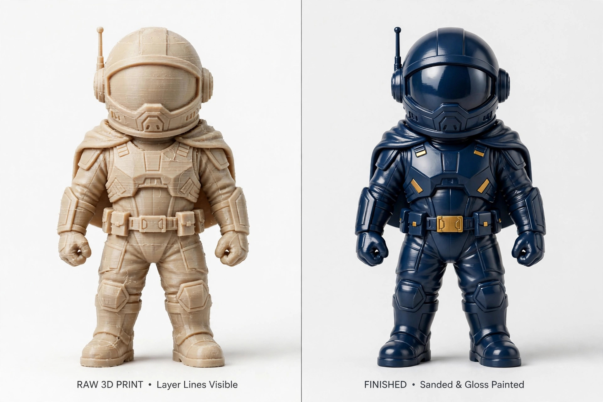 Spray-painted and sanded 3D print with a smooth professional finish